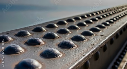 Close-up of Metal Construction with Rivets and Detail against the Neutral Sky