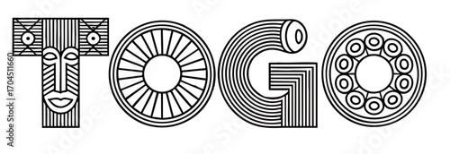 Togo Typography Vector Art – African Tribal Pattern Letters, Geometric Ethnic Style, Black and Transparent Decorative Design Isolated on White