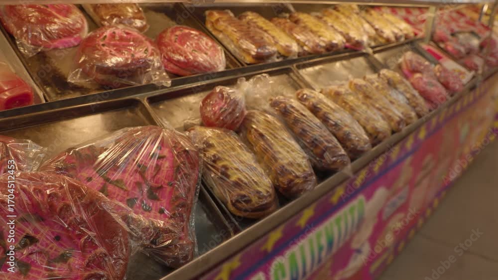 Heart Shaped Pink Pan Dulce Wrapped on Tray at Feria 3053