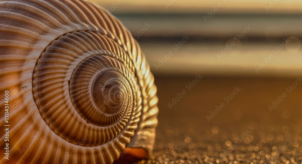Obraz premium Intricate Seashell Details: A Macro Shot of a Seashell's Elegance at the Beach