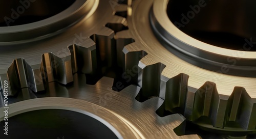 Mechanical gears interlocking in a close-up view illustrating the concept of engineering