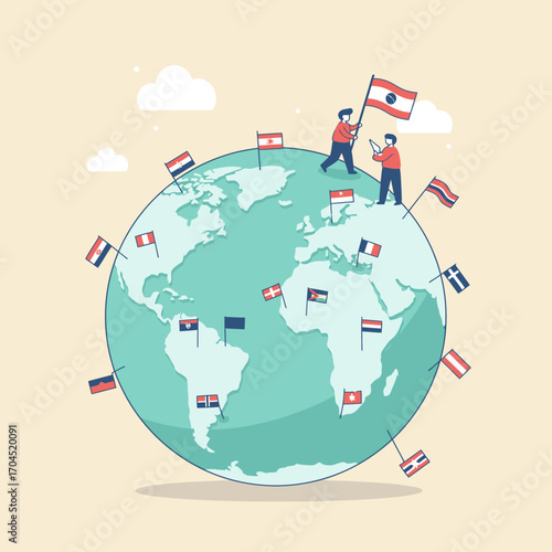 Global Connection Celebrating Diversity and Unity with Flags Around the World