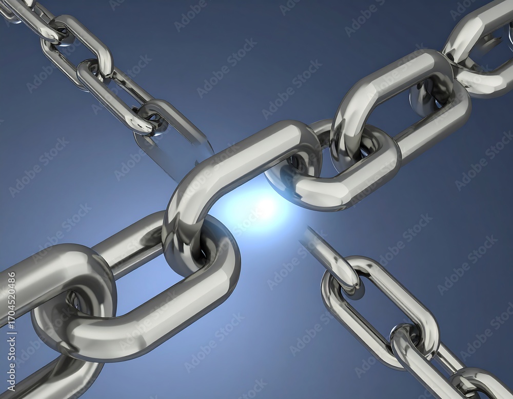 Obraz premium Metallic chain links with a glowing connection effect