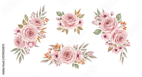 Floral Art Design, Beautiful Roses, Various Arrangements, Digital Illustration, Elegant Decor, Vibrant Colors, Creative Floral Concepts
