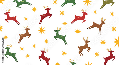 Colorful Reindeer Pattern, Holiday Decor, Illustration, Vibrant Environment, Top View, Cheerful Concept