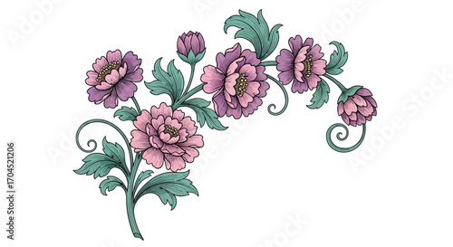 Floral Design, Subject: Peony Flowers, Location: Nature Inspired, Content Type: Illustration, Environment: Artistic, Viewpoint: Vibrant, Concept: Beauty