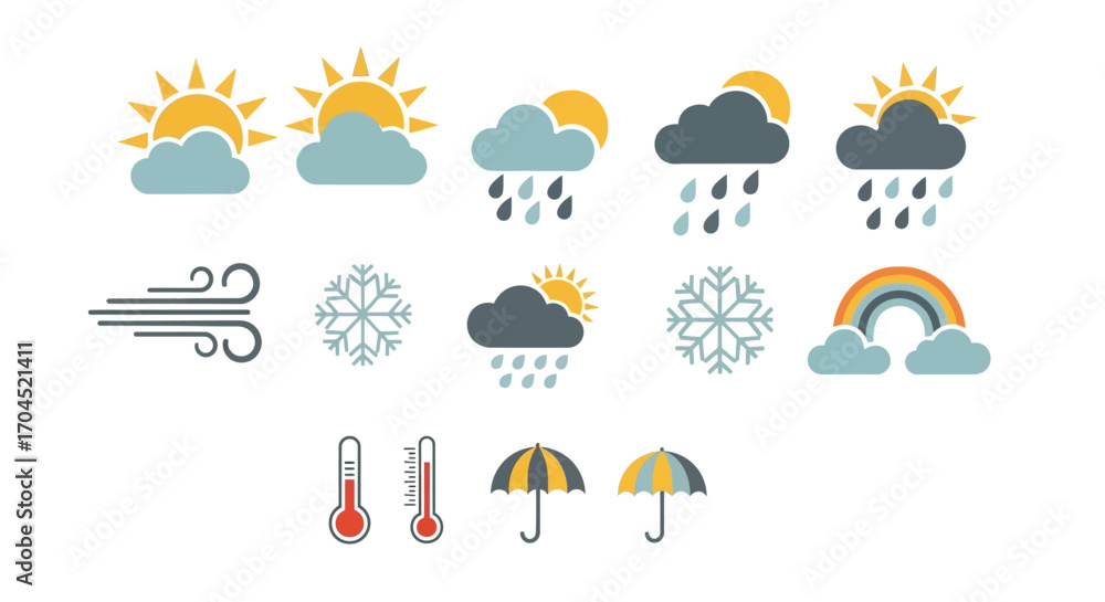 Obraz premium Sun, Rain, Snow, Wind, and Rainbow Illustrations for Educational Purposes in a Graphic Design Environment