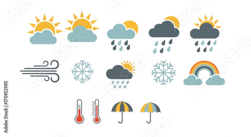 Sun, Rain, Snow, Wind, and Rainbow Illustrations for Educational Purposes in a Graphic Design Environment
