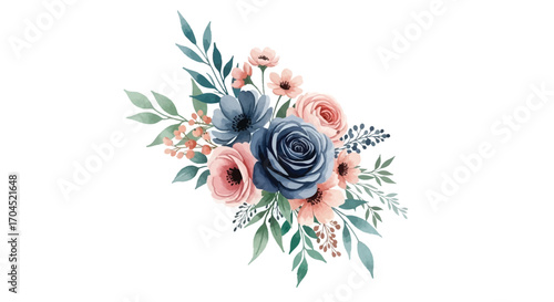 Vibrant Floral Arrangement, Decorative Design, Botanical Art, Digital Illustration, Colorful Environment, Aesthetic Perspective, Elegant Concept