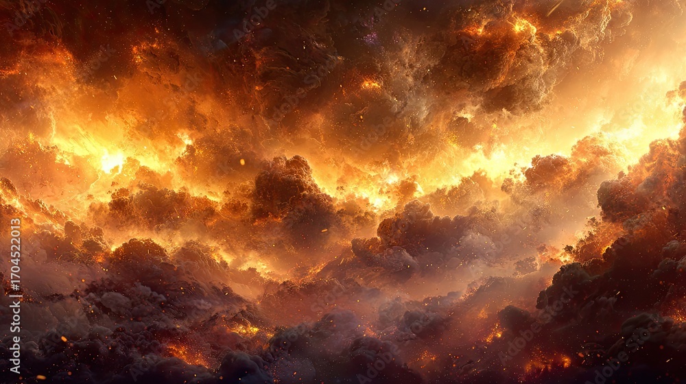 Obraz premium Fiery Cosmic Nebula Explosion