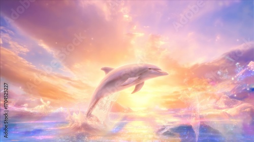 Dolphin leaping pastel sky