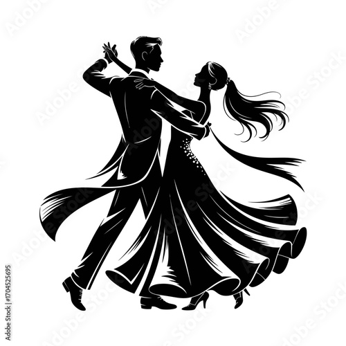 Romantic Couple Ballroom Dance Silhouette in Flowing Attire