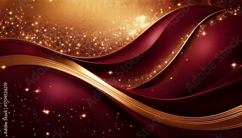 Abstract Dark Maroon And Gold Background With Soft Shine