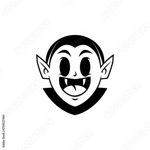 Playful vampire with prominent fangs reveals a surprisingly big, friendly smile, embodying a charming and approachable gothic character.