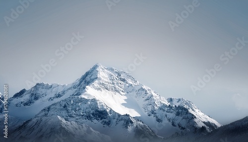 A Snowy Mountain Peak With Clear Skies Right Empty Space Light Gray Background Generative Ai Illustration