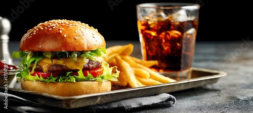 Best hamburger and french fries with cola drink image for restaurant menu and food photography promotion