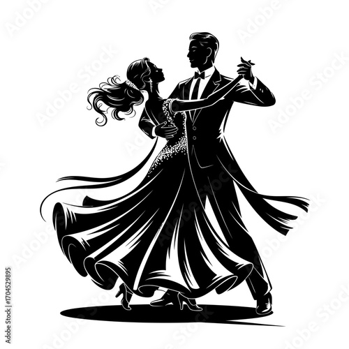 Elegant Couple Ballroom Dance Silhouette in Flowing Attire