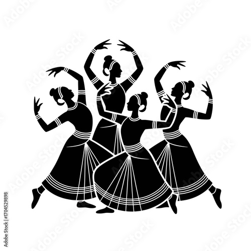 Traditional Indian Classical Dance Group Silhouette in Elegant Pose