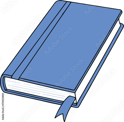 Blue closed book with bookmark on white background