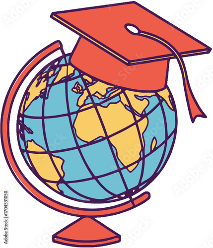 Graduation cap on a spinning globe education world