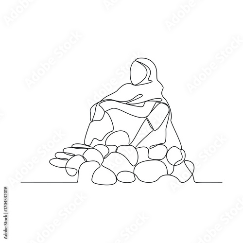 One continuous line drawing of traditional market activity vector illustration. Traditional traders are selling their goods or food with good quality in illustration simple linear style vector concept