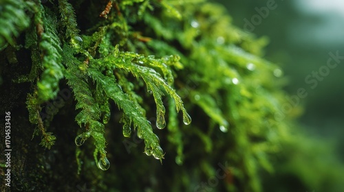 Dew drops on moss