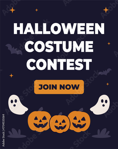 Halloween Costume Contest Banner – Join Now Flat Vector Design