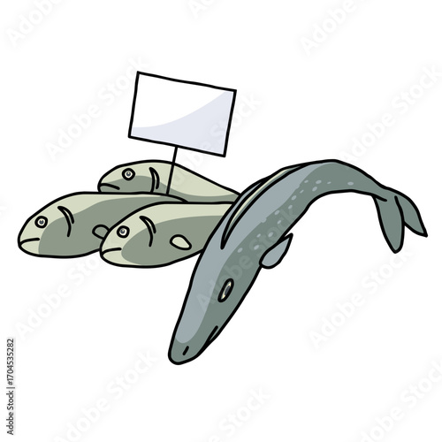 raw fish with price tag outline color vector illustration