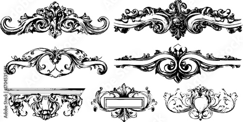 Byzantine decorative set in engraving style for design projects