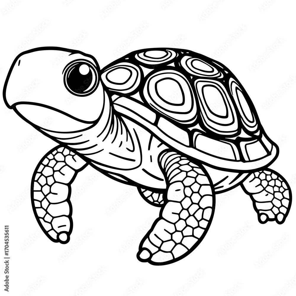 Fototapeta premium Cute Baby Sea Turtle Cartoon Line art Vector Graphic Design 