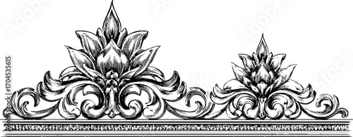 Decorative egyptian lotus motif in engraving style for design elements