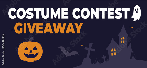 Halloween Costume Contest Giveaway Banner – Flat Vector Illustration