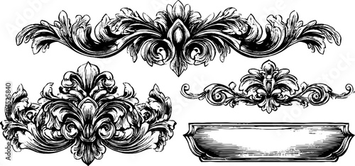 Ornate green man foliage engraving set for decorative design