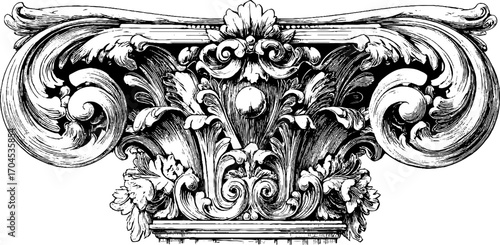Decorative ionic column volute engraving - vintage architectural design for art and decor