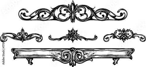 Intricate decorative elements in engraving style inspired by islamic garden motifs for design and decoration