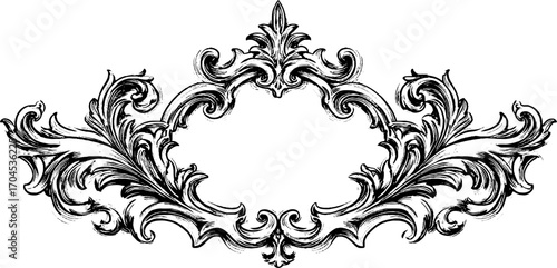 Ornate mozarabic horseshoe style decorative set in engraving design for vintage prints