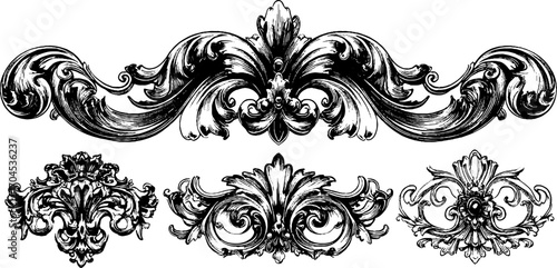 Decorative mozarabic interlace set in engraving style for design elements