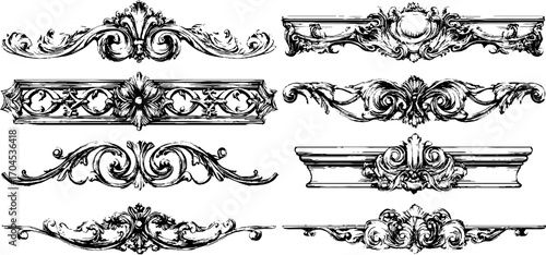 Ornate ottoman balconies in engraving style for decorative design and print projects