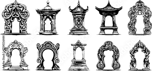 Vintage decorative ottoman stone bridge engraving set for design