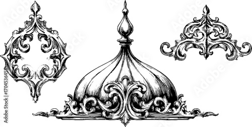 Vintage ottoman decorative set with domed gable design for prints and posters