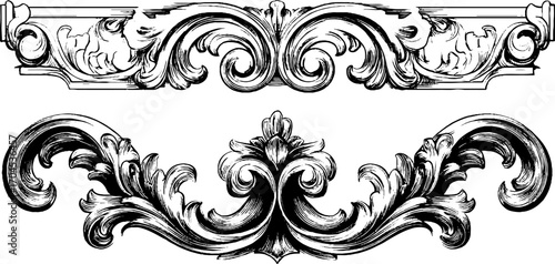 Ornate ottoman decorative elements in vintage engraving style for design projects