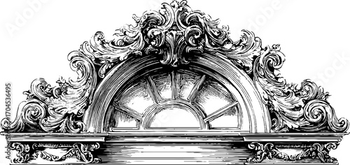 Renaissance arched decorative design in engraving style for vintage architecture projects
