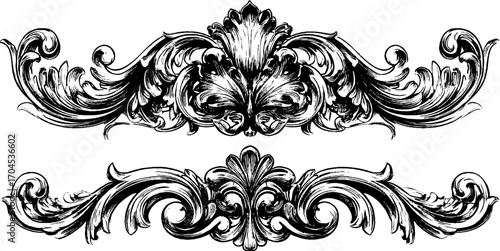 Elegant roman laurel wreath decorative set in engraving style for design projects