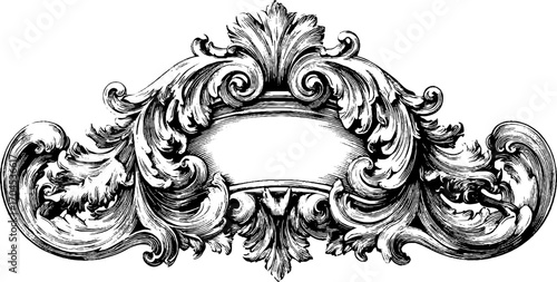 Ornate engraving style decorative frame inspired by roman triumphs for vintage design projects
