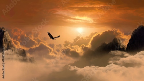 Majestic eagle flight over clouds