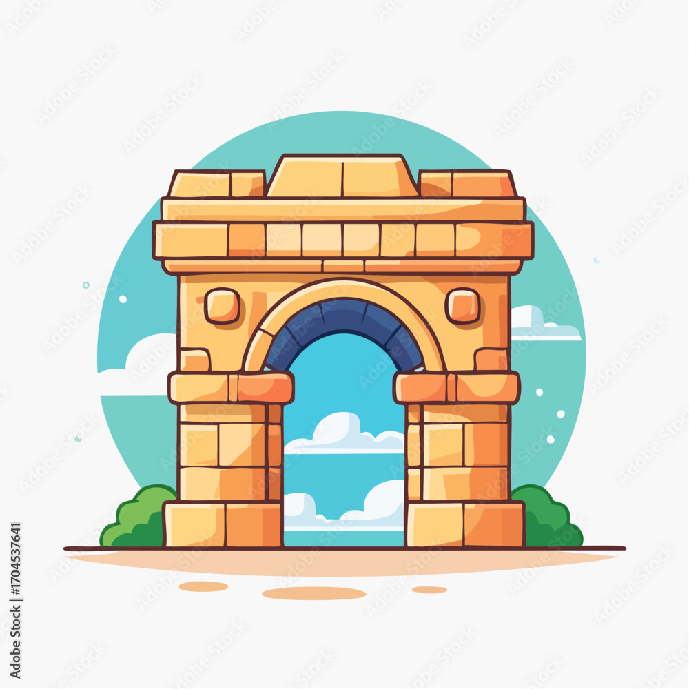 Fototapeta premium Pixel Art Archway With Blue Sky And Clouds