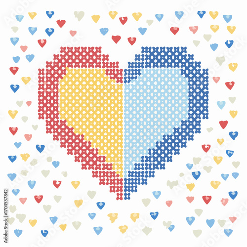 Pixel Art Cross Stitch Heart With Warm And Cool Colors