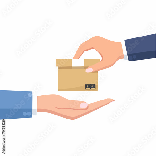 Two Hands Exchanging A Small Cardboard Box
