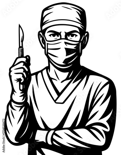 Surgeon holding scalpel ready for operation in a clinical setting