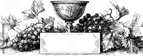 Ornamental vintage frame with grapes and chalice for classic banner design
